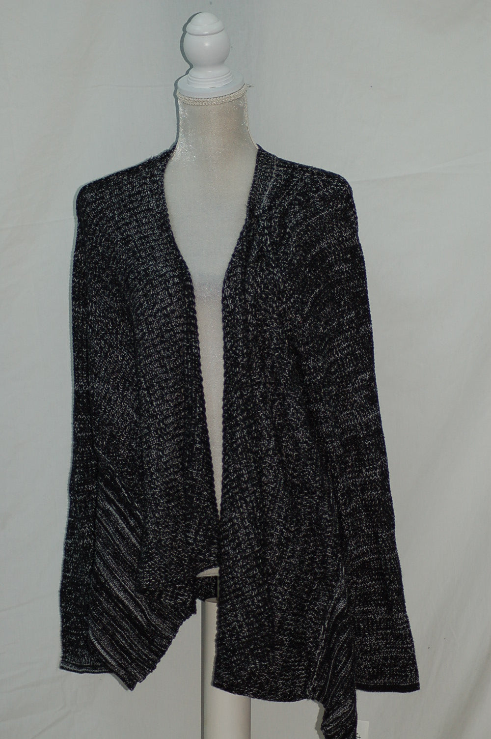 STYLE & CO Sweater Marl Drape Openfront Cardigan Black XS