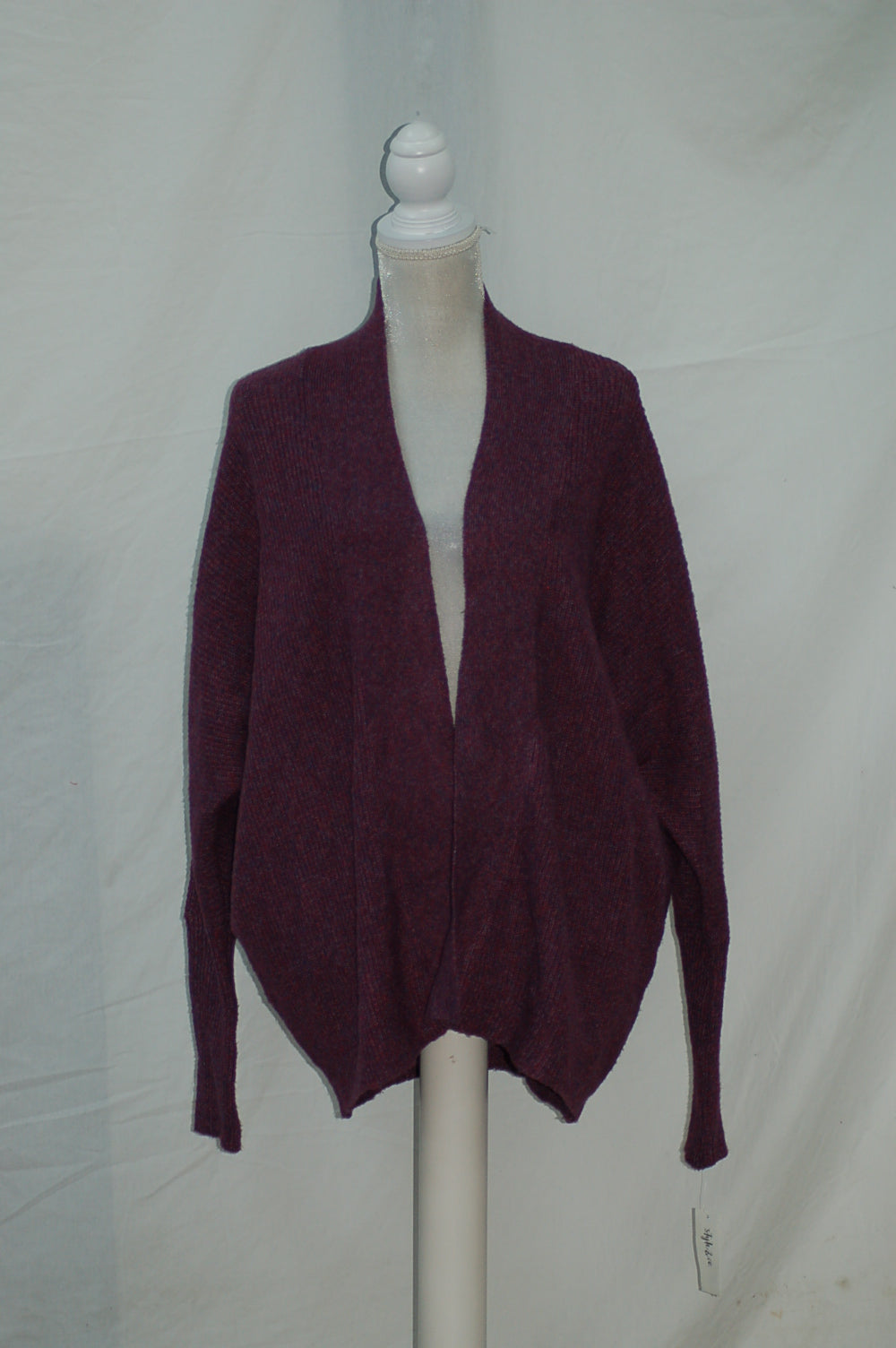 Style & Co Ribbed Sleeve Open Front Cardigan  Purple XL