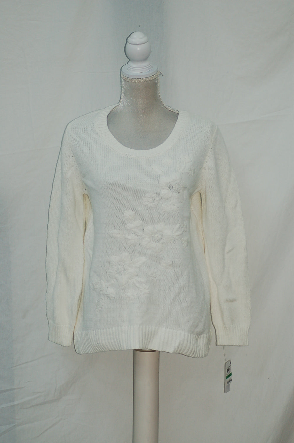 Style & Co Sweater Tonal Embroidered Pullover White S