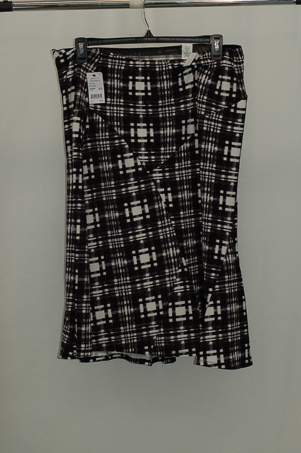 NY Collection Jacquard A-Line Skirt BlackCream Plaid S