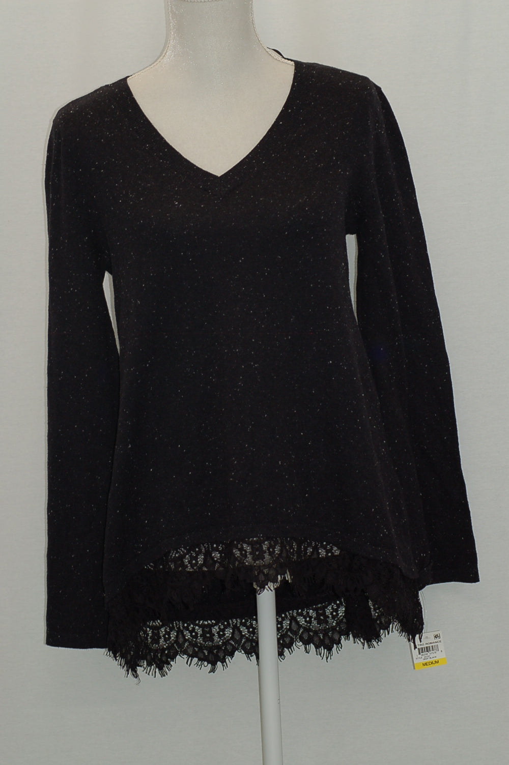 Style Co Lace-Trim Sweater Deep Black S