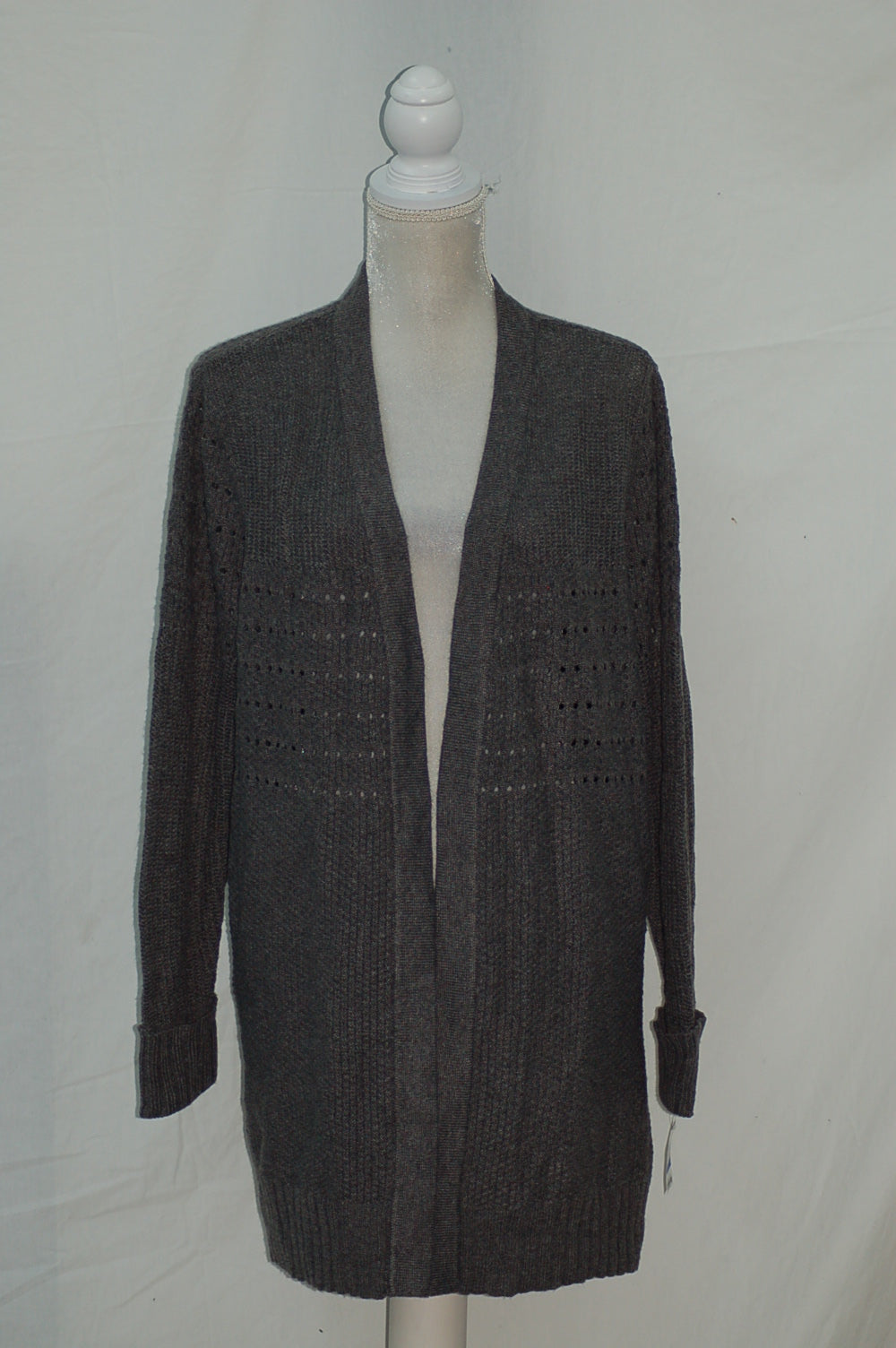 STYLE & CO Mixed Ribbed Open-Front Cardigan Dark Gray XS