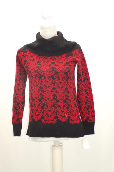 Charter Club Petite Cowl-Neck Damask Sweate New Red Amore Combo PXS