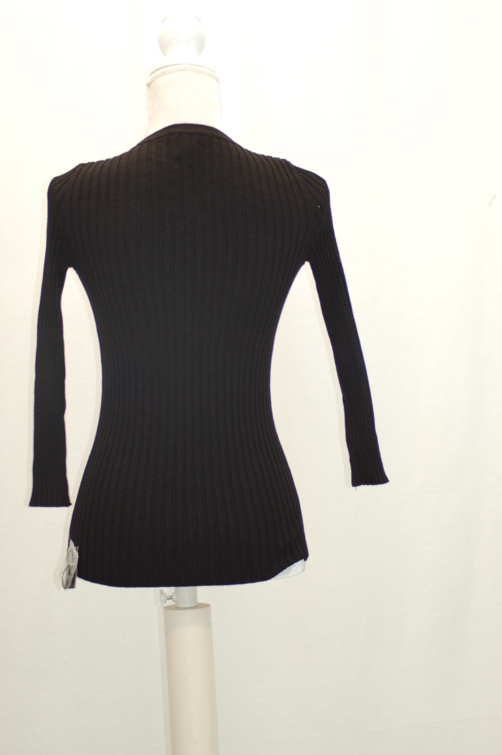 INC International Concepts Petite Zip-Up Ribbed Sweater Deep Black PL