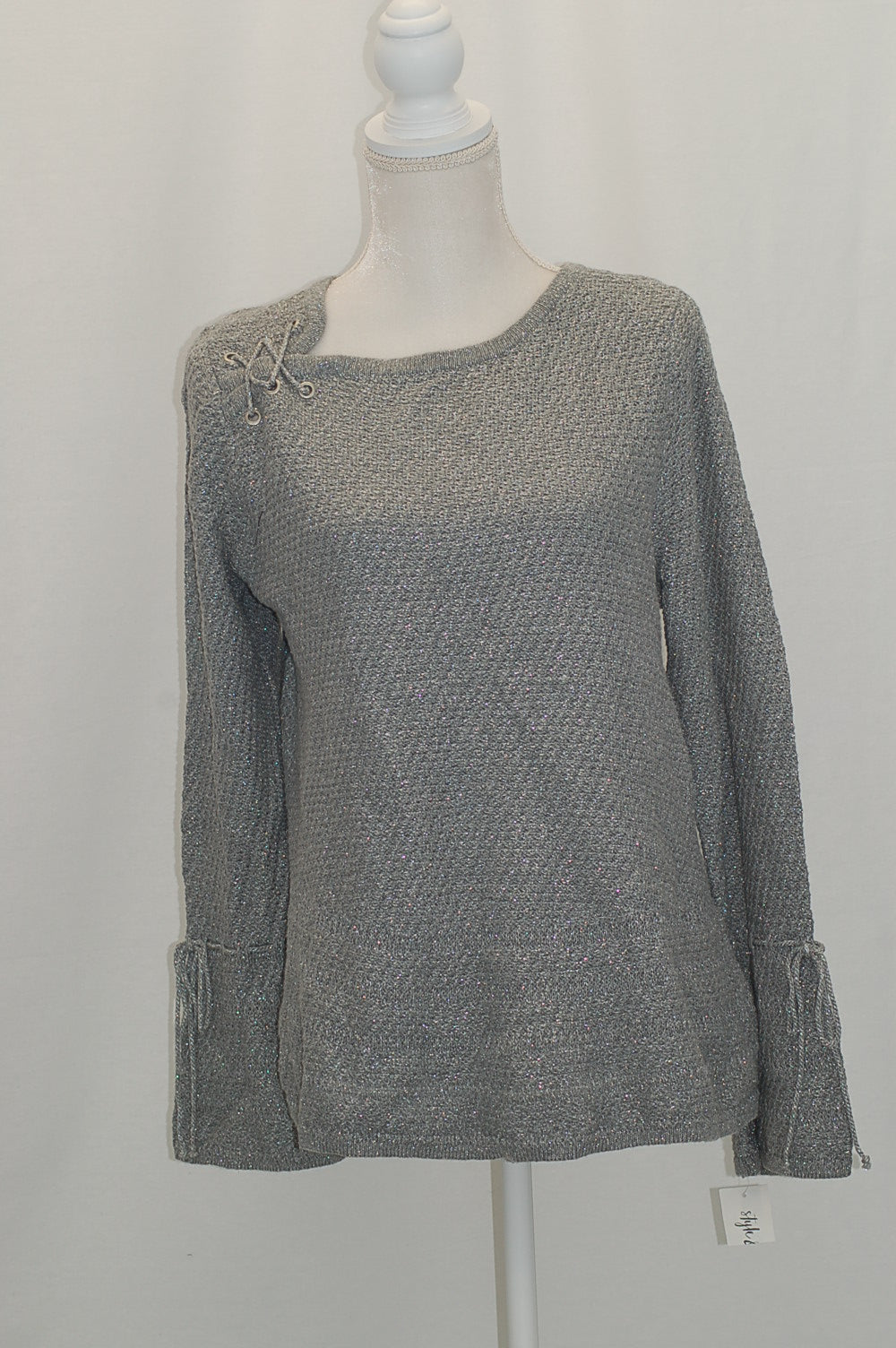 Style Co Lace-Up Bell-Sleeve Sweater Bold Heather Grey M
