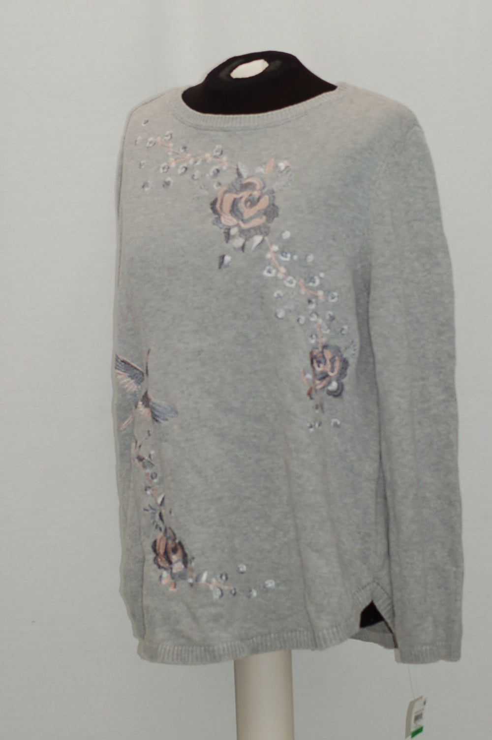 Style Co Embroidered Cotton Sweater Light Grey Combo M