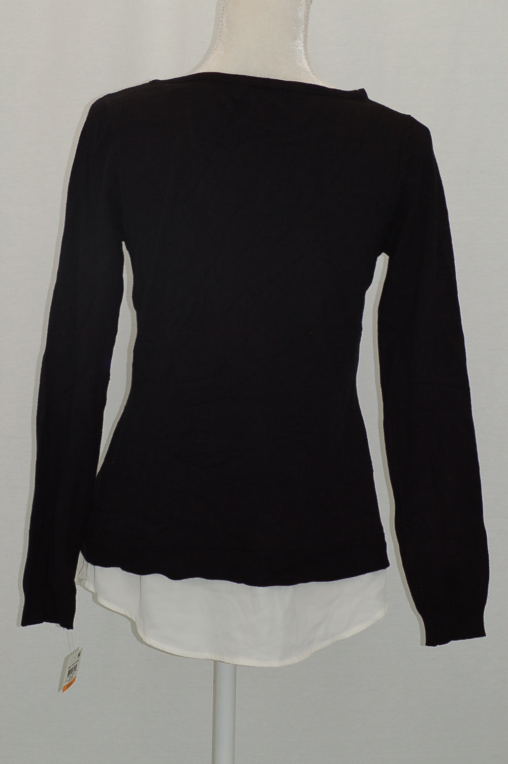 Charter Club Layered-Look Brooch Sweater Deep Black L