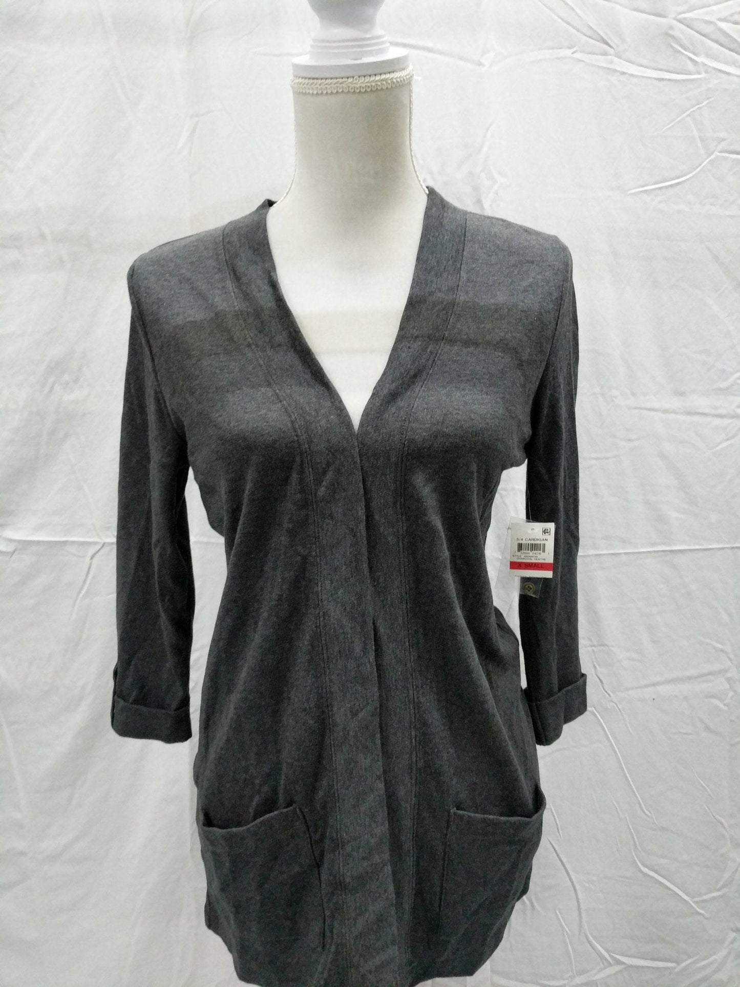 Karen Scott 3/4 Cozy Cardigan Charcoal XS