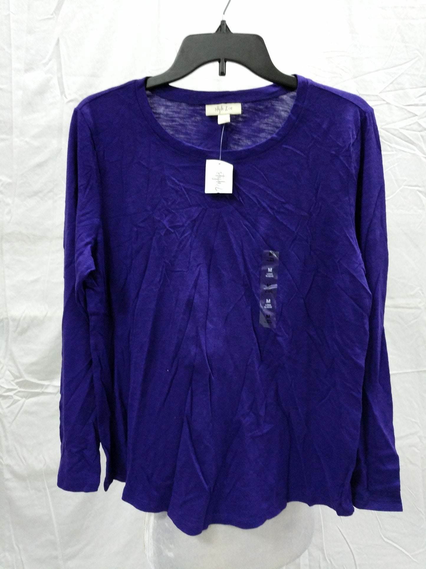 Style & Co Crewneck Long Sleeve Top Purple S