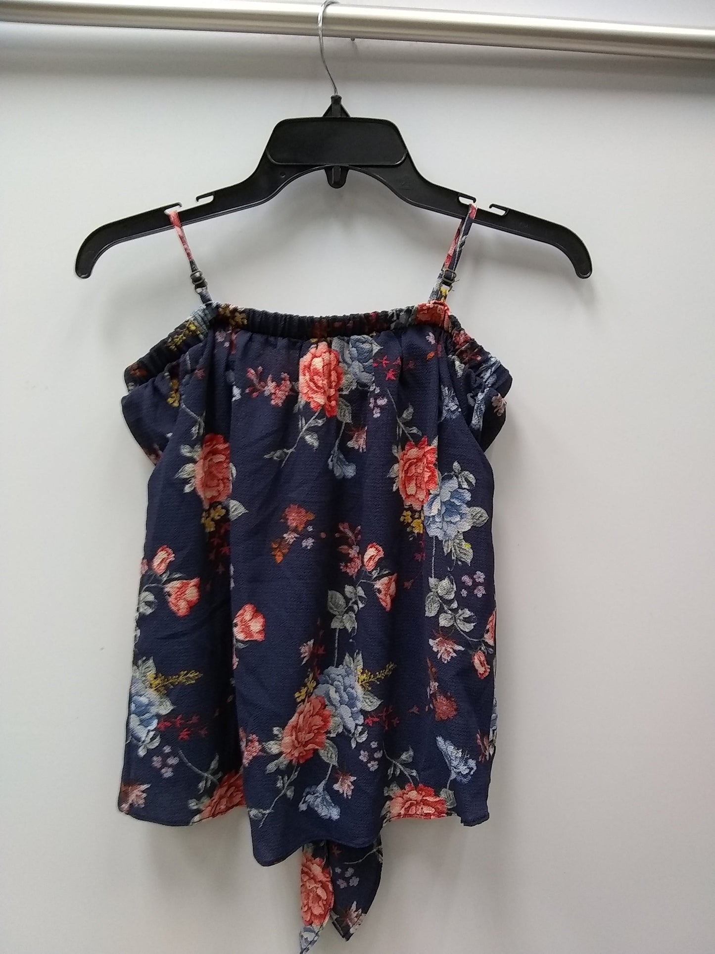 XHILARATION OFF SHOULDER TIE FRONT FLORAL TOP NIGHT SKY COMBO XS