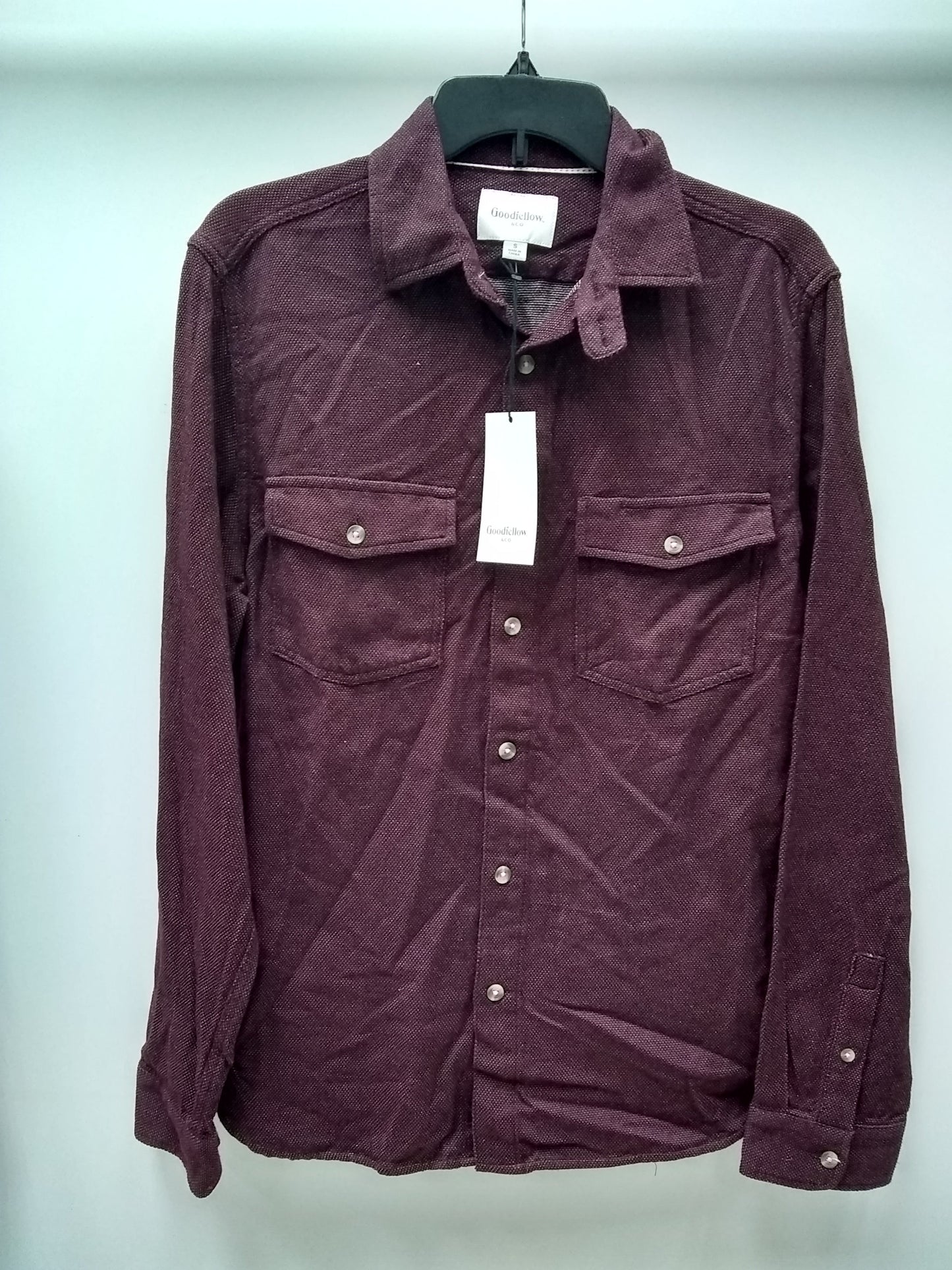 Goodfellow & Co. Long Sleeve Knit Utility Button-Down Shirt Burgundy SMALL