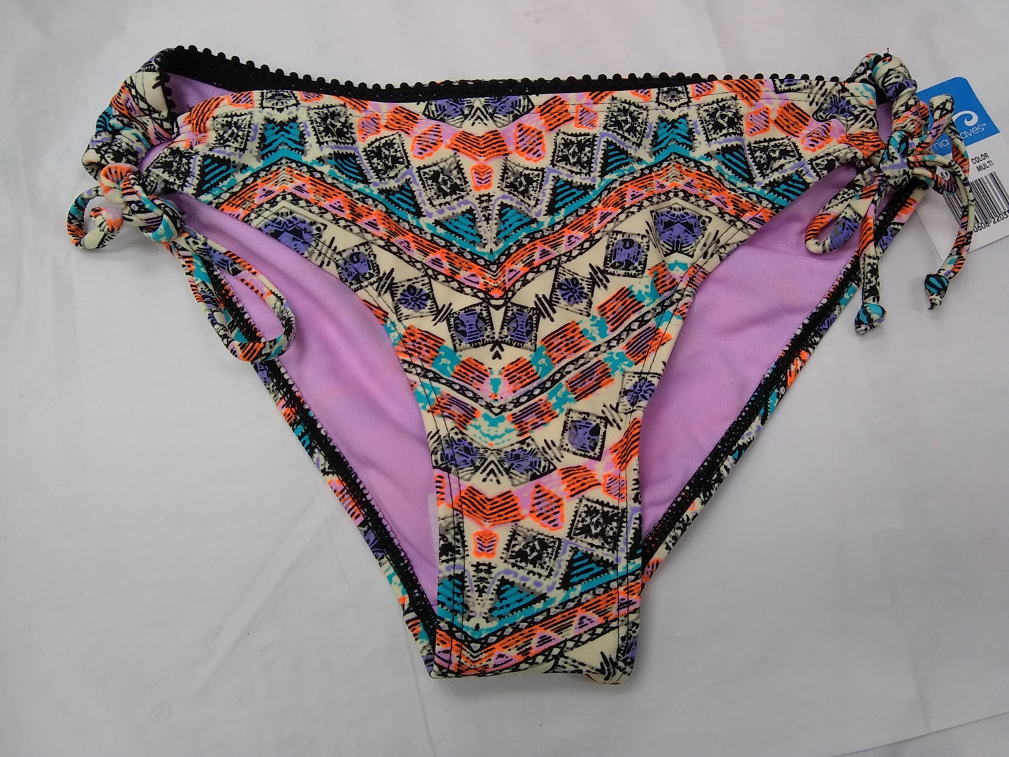 California Waves Crochet-Trim Side-Tie Bikini Bottom Peach M