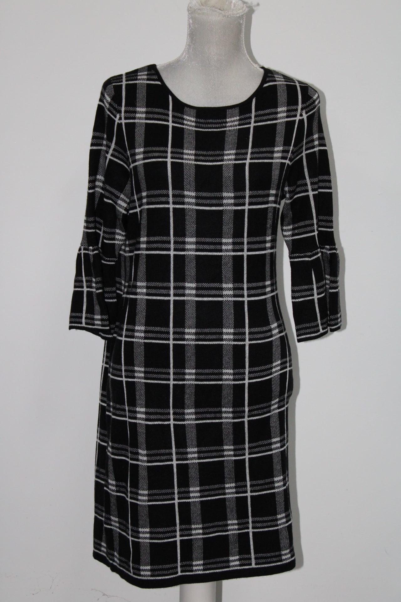 Ny Collection Plaid Sweater Dress Black PM