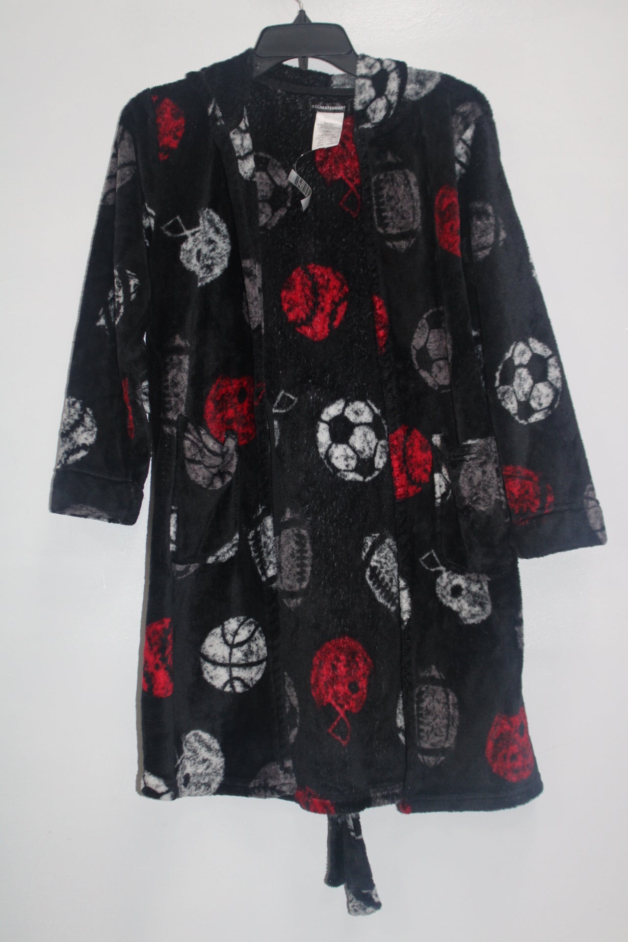 Climate Smart Kids Ball Print Bathrobe, Black, Large -Pre-Owned 1302UEF9