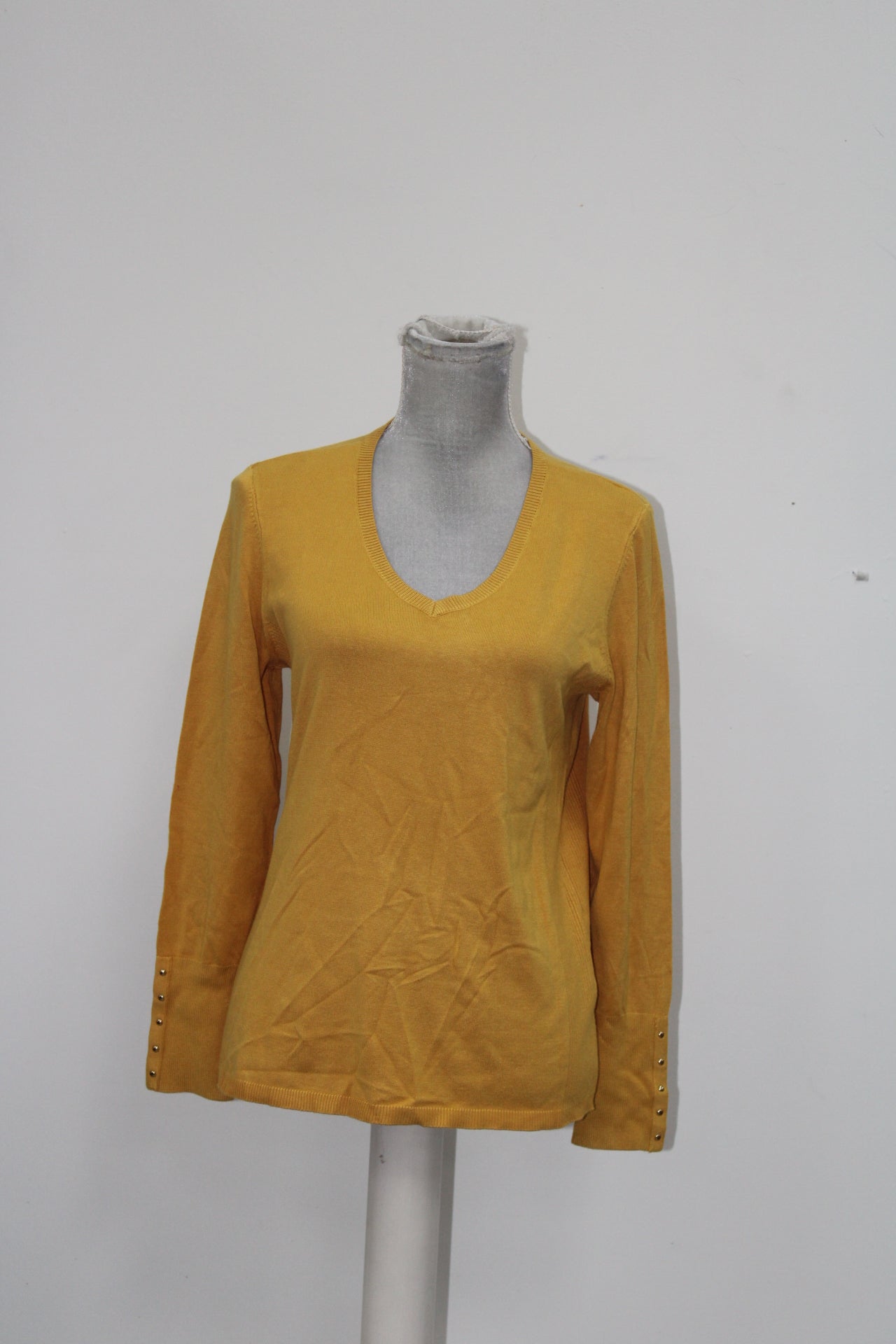 JM Collection Long Sleeve V-Neck  Yellow S