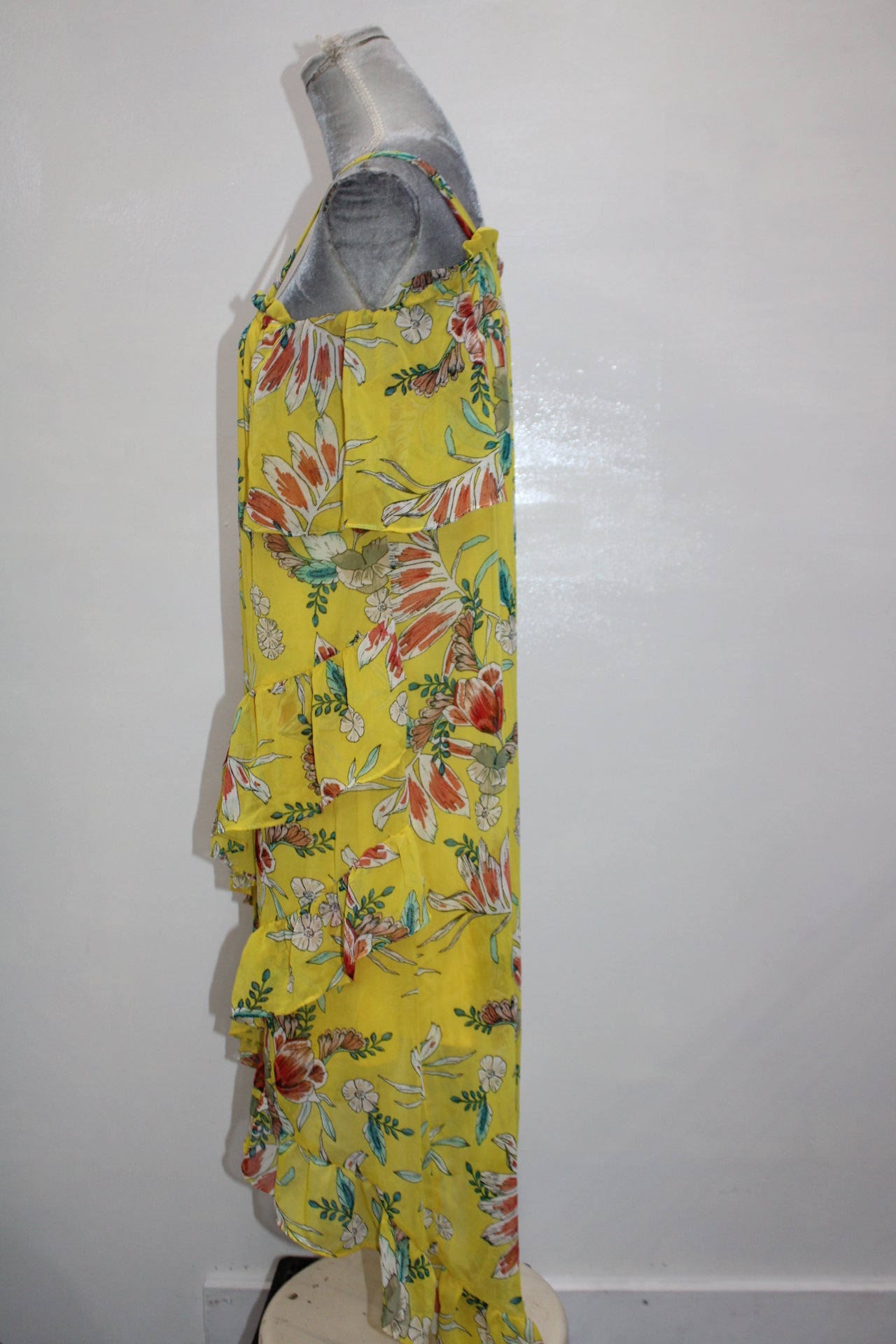 NY COLLECTION Print Offshoulder Tulip Hem Dress Med Yellow M