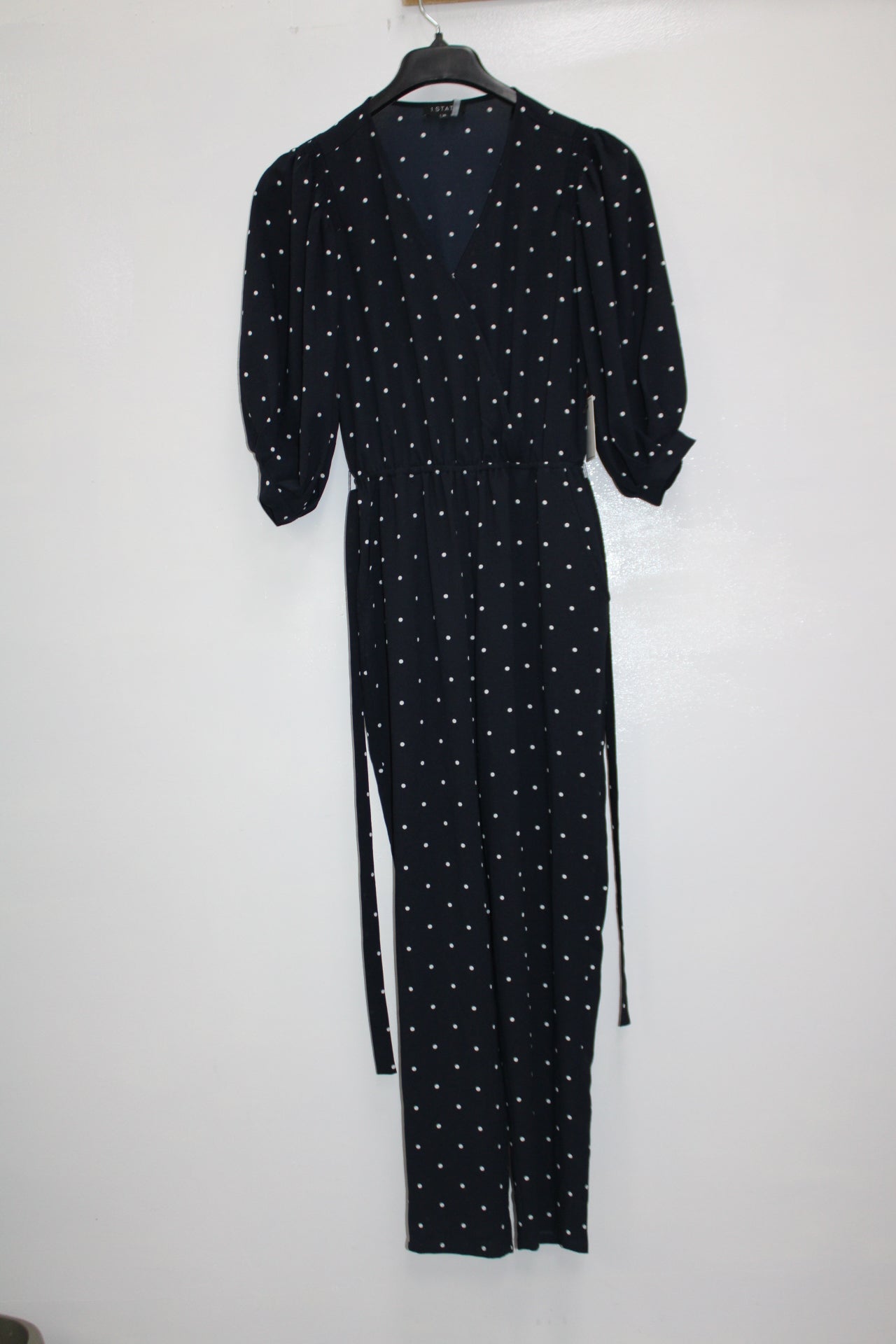 1 State Belted Polka-Dot Jumpsuit Blue Night XS
