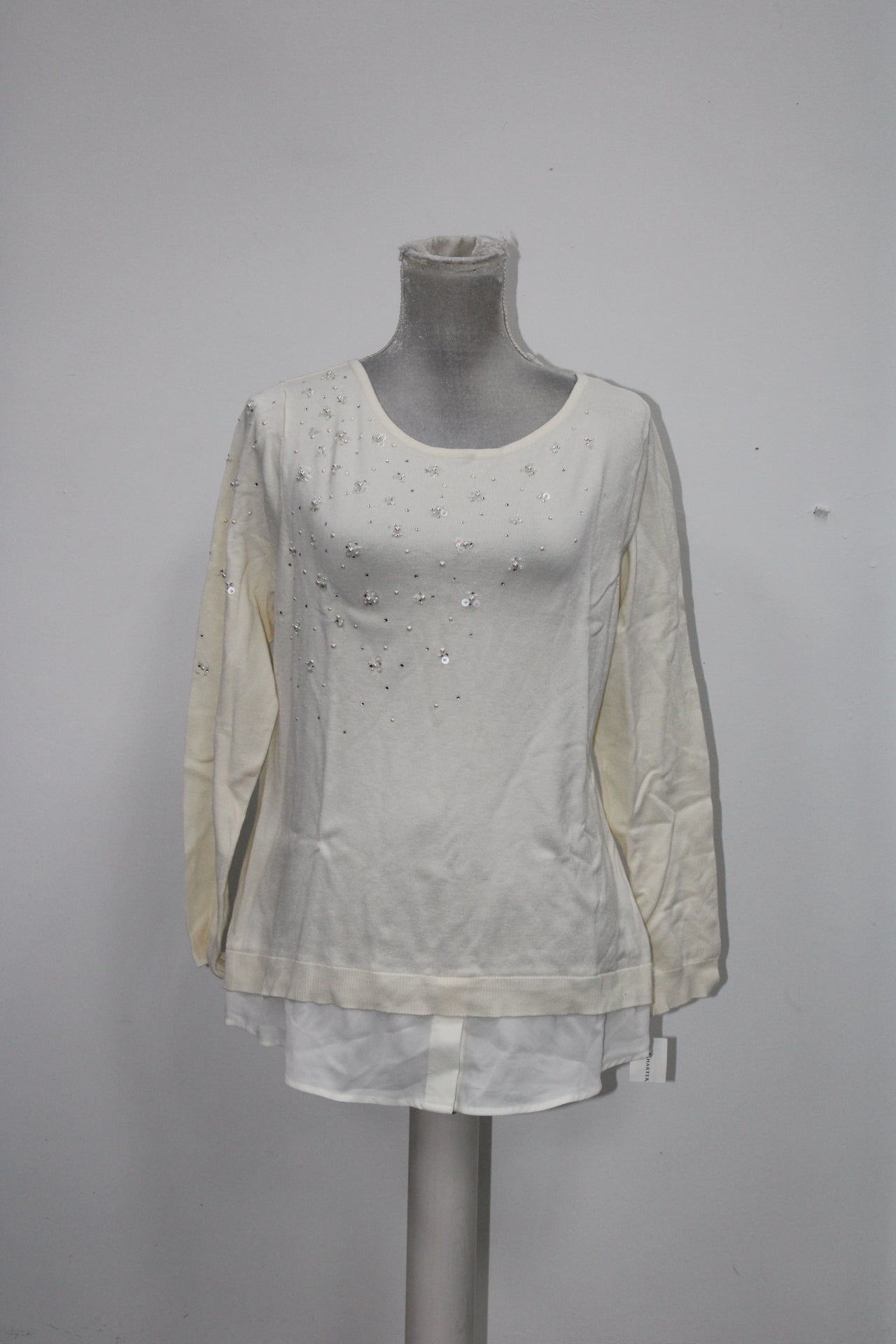Charter Club Layered-Look Embellished Sweat Vintage Cream XL