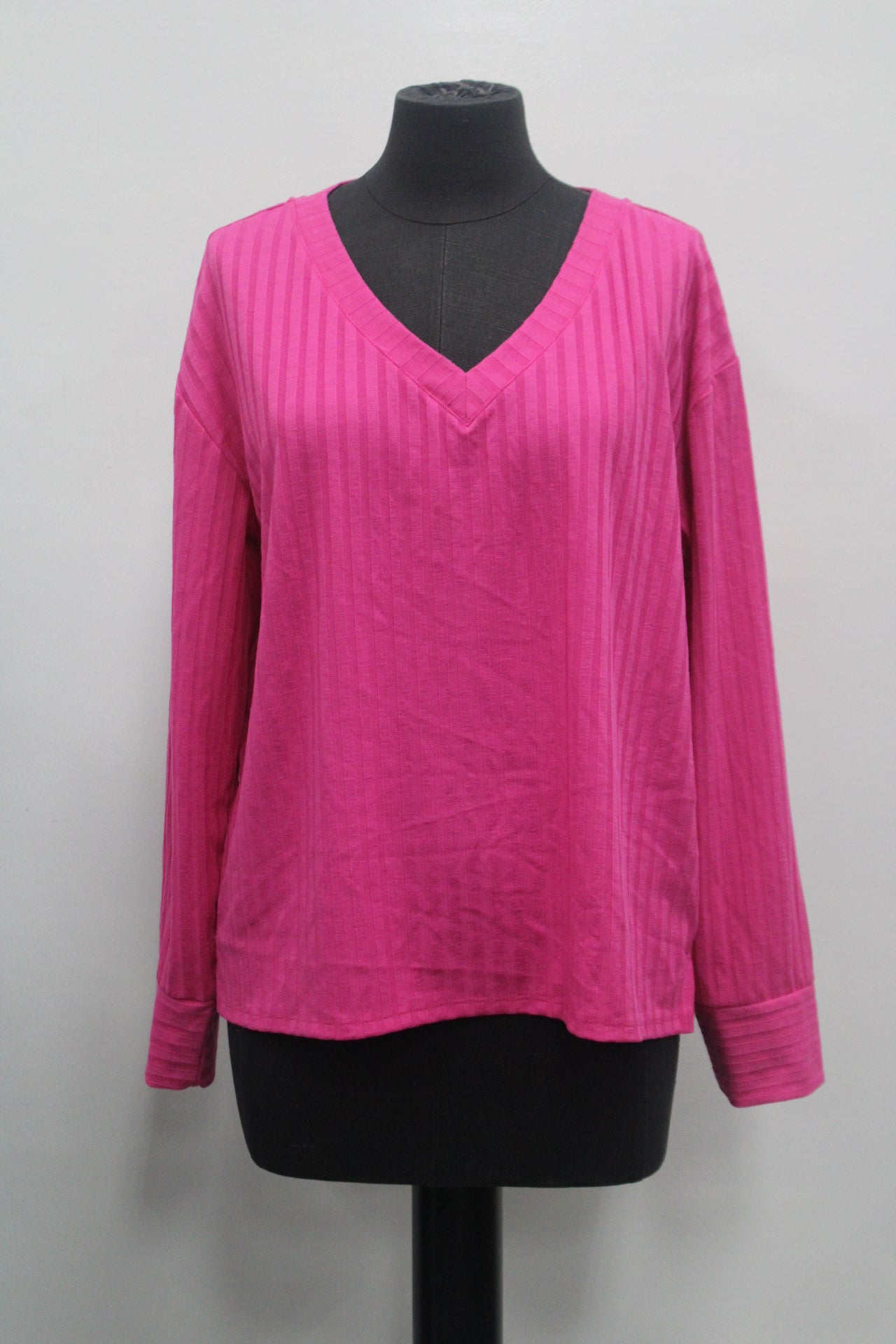 Vince Camuto Ribbed Knit Top Brgt Hibiacus M