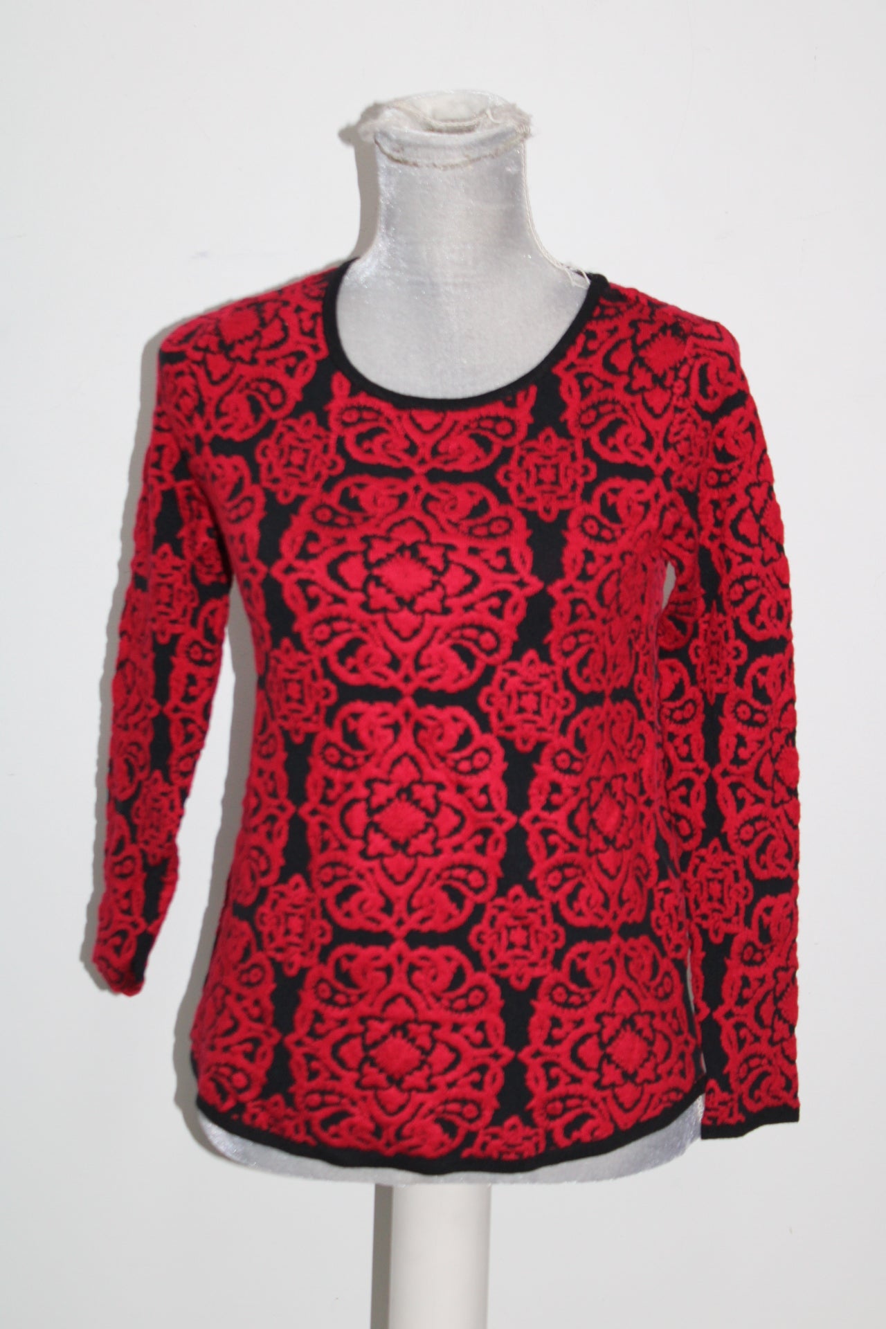 Charter Club Petite Jacquard Medallion Sweater New Red Amore Combo PS