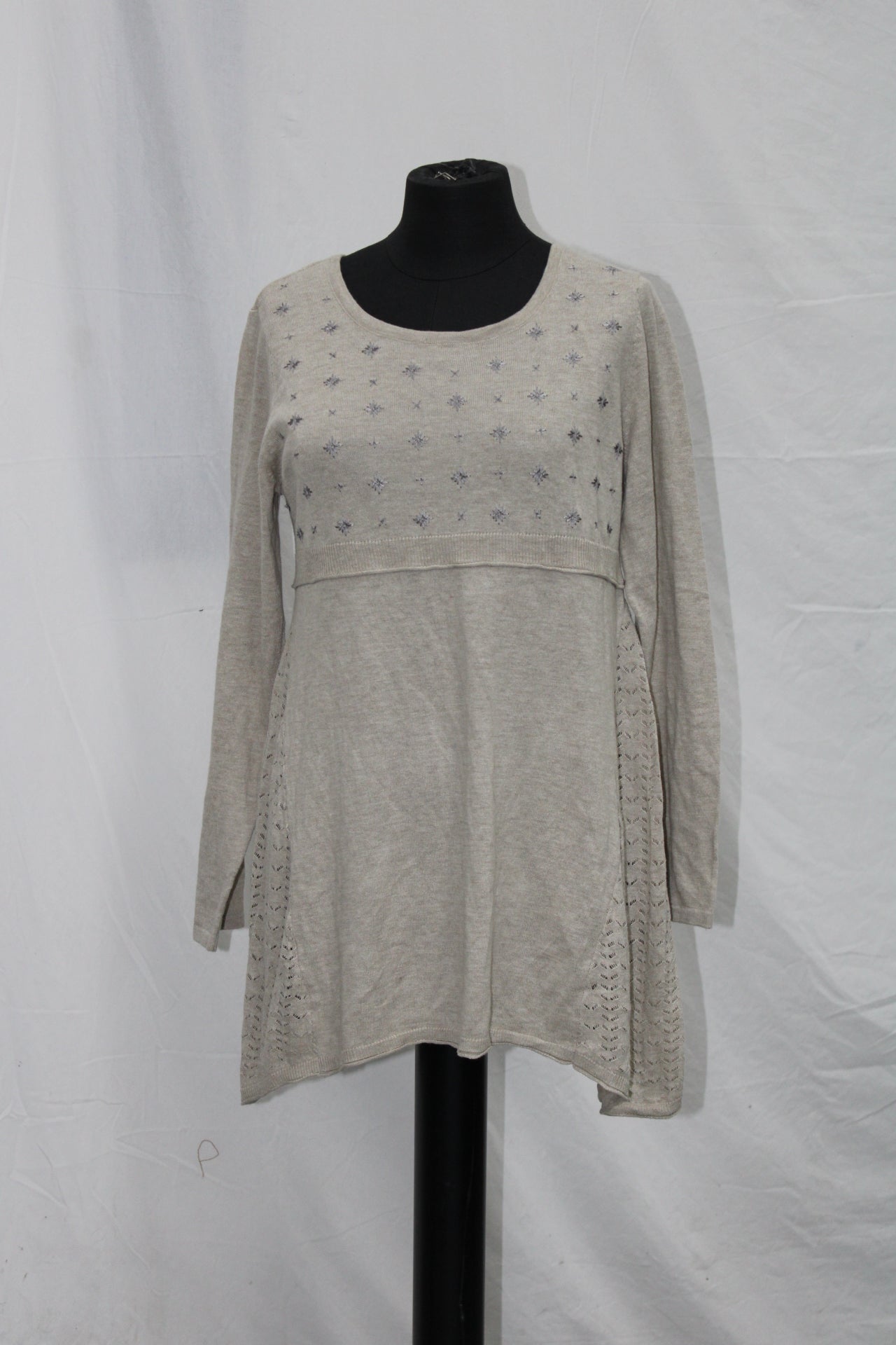 Style Co Embroidered Sweater Tunic Hammock Heather M