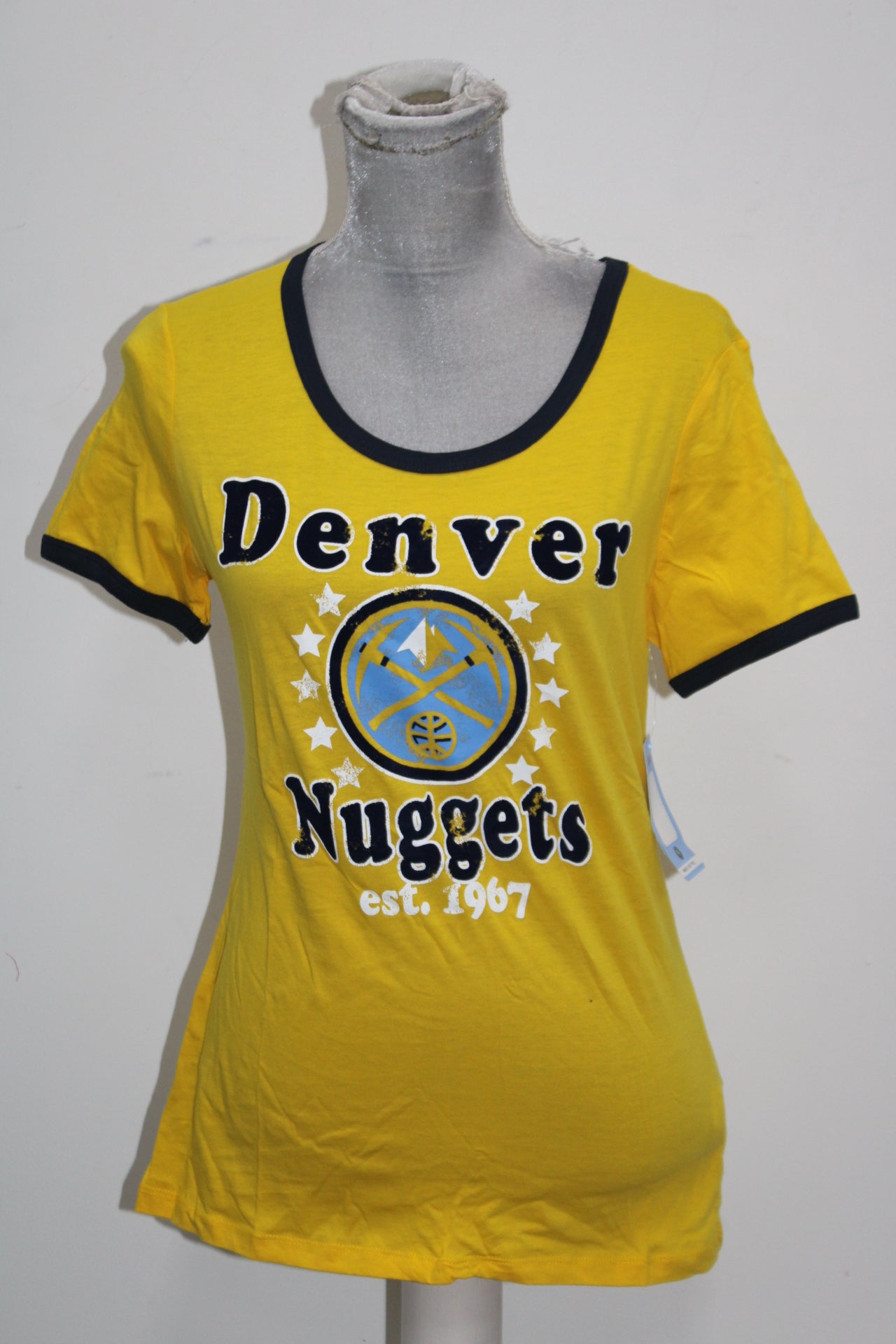 5th & Ocean NBA Denver Nuggets Adult Women Ladies Baby Jersey Short Sleeve Ringer Tee,M,Gold