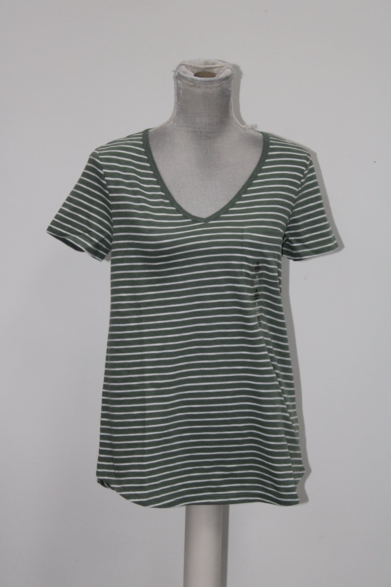Style Co Striped T-Shirt New Pale SageWhite XS