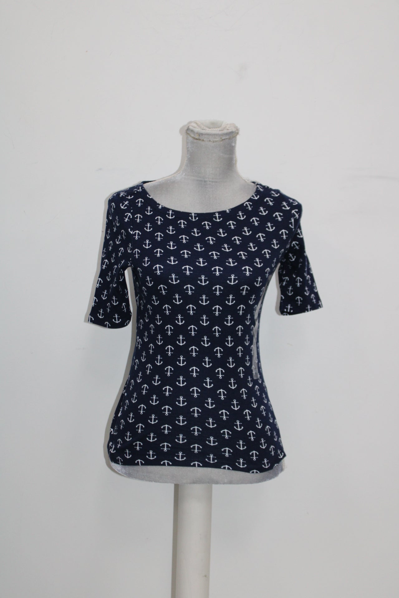 Charter Club Petite Cotton Anchor-Print Top Intrepid Blue Combo PXS