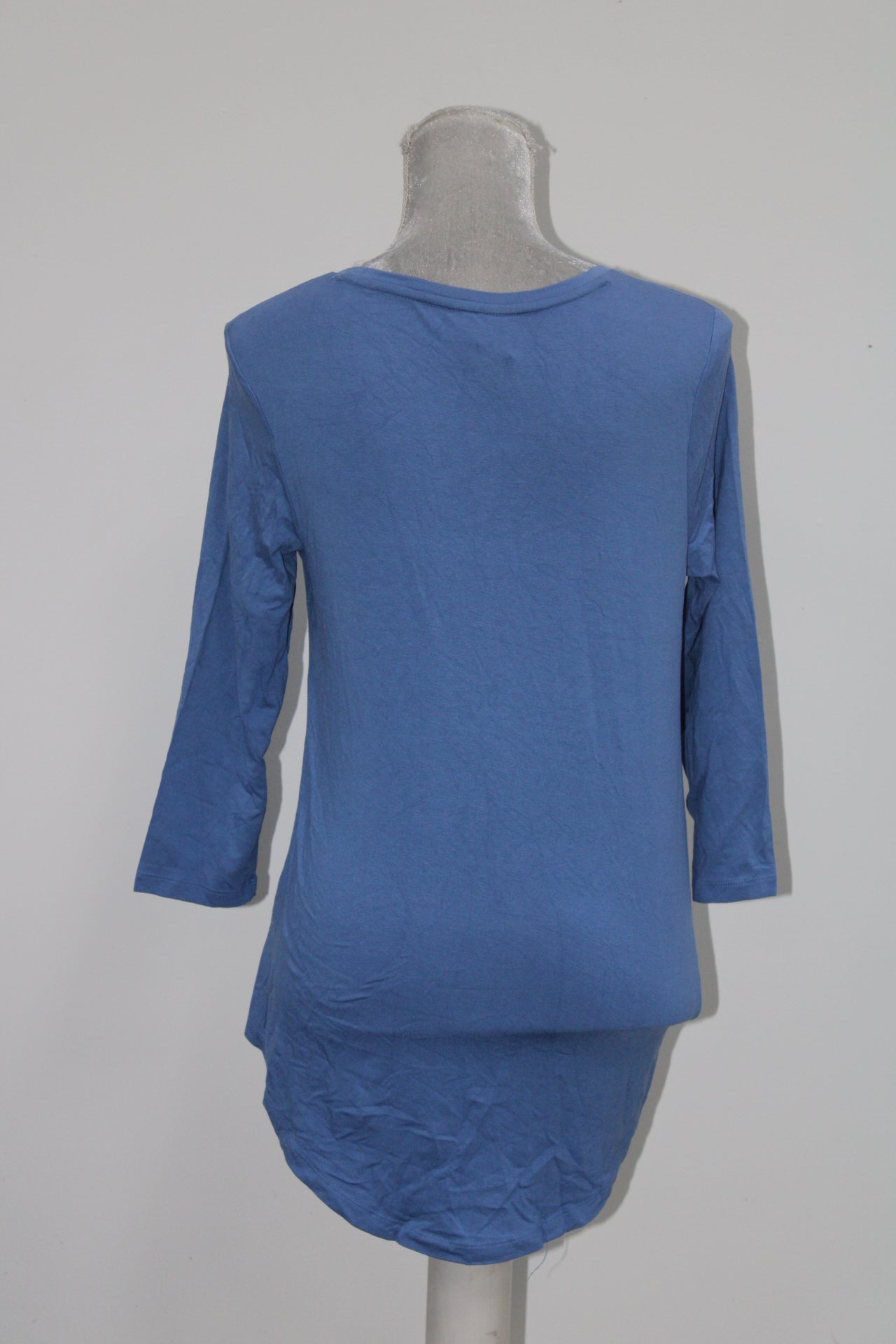 JM Collection 3/4 Sleeve Solid Rayon Span Top Blue XS