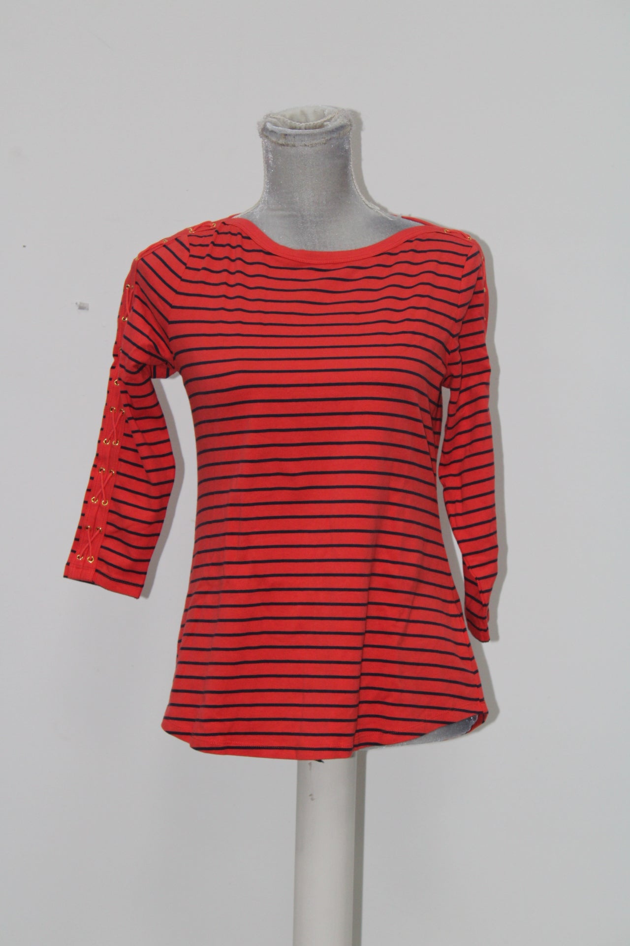 Charter Club Petite Striped Laced-Sleeve To Poppy Glow Cmb PS