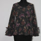 Style & Co Long Sleeve Tie Floral Top Black PL