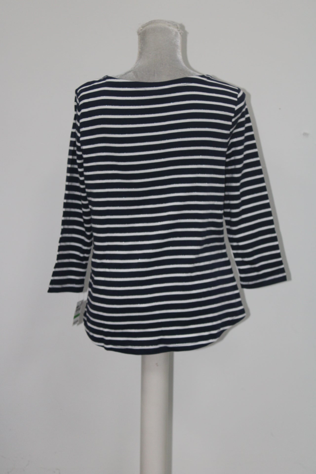 Charter Club Womens Petites Metallic Striped Pullover Top Navy PL