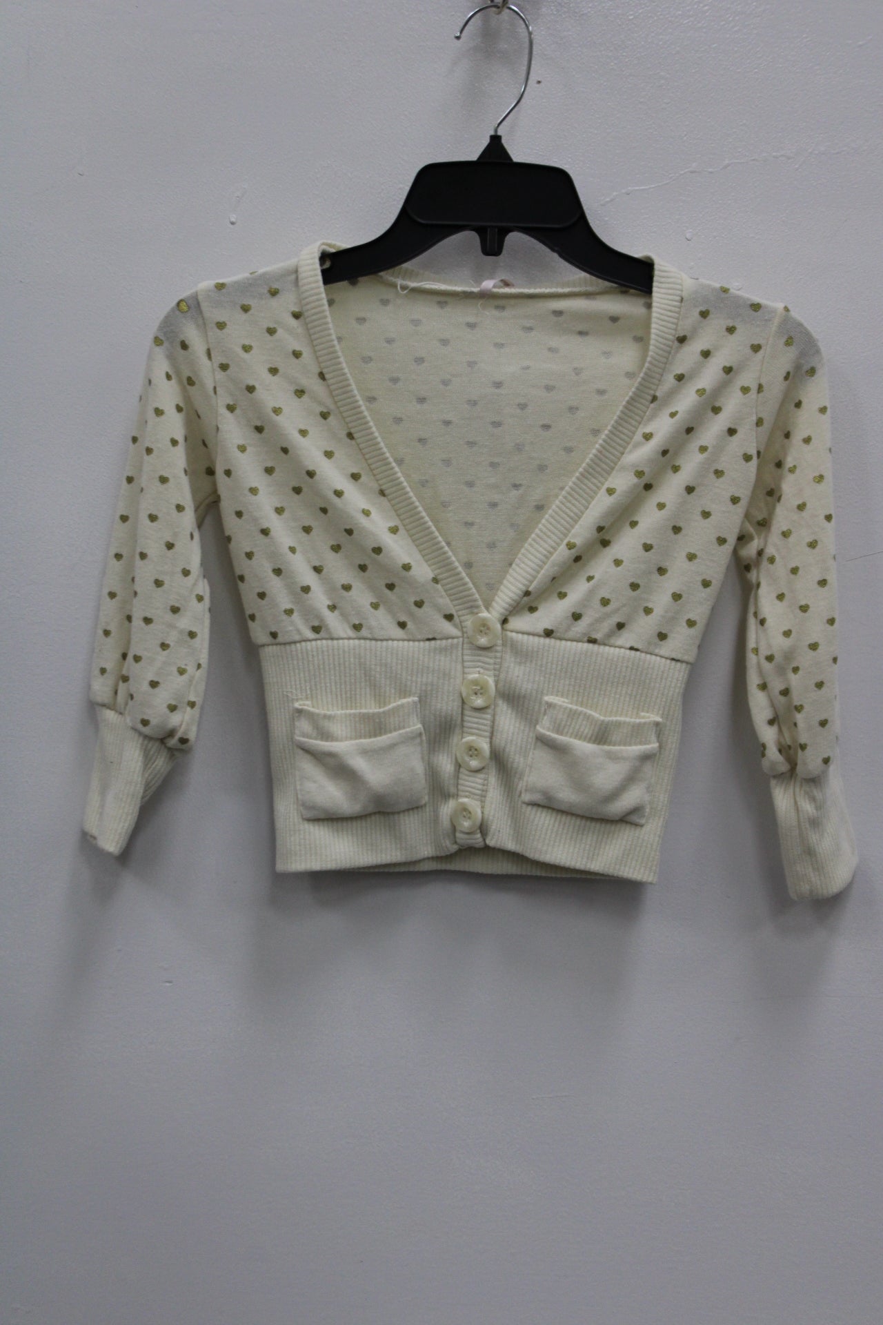 Girls Button up Cardigan, Hearted, Cream, M (5/6) - Pre-Owned 1089UEF9