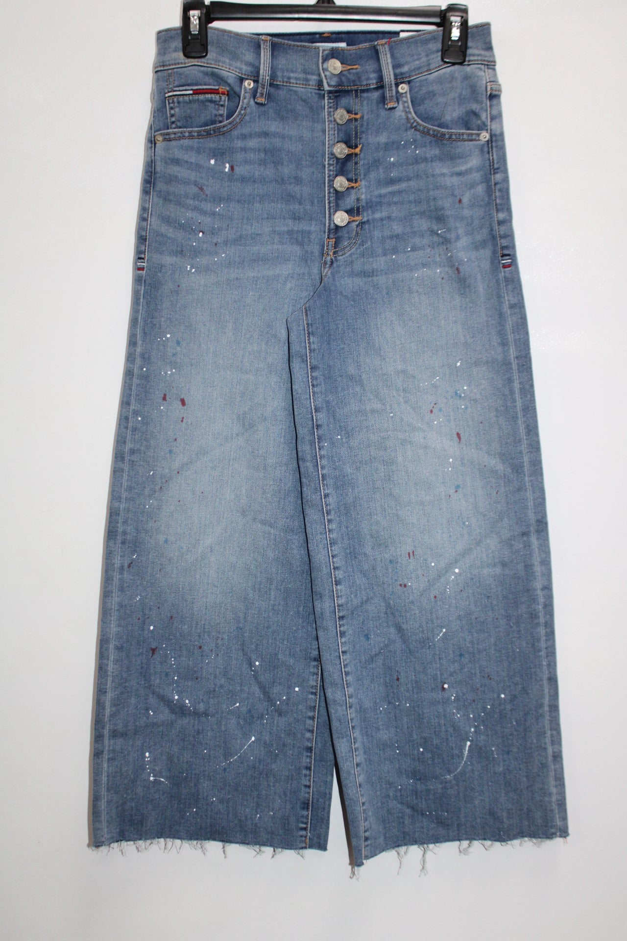 Tommy Jeans Juniors Splatter Crop Wide-Leg Jeans Navy 6/W28