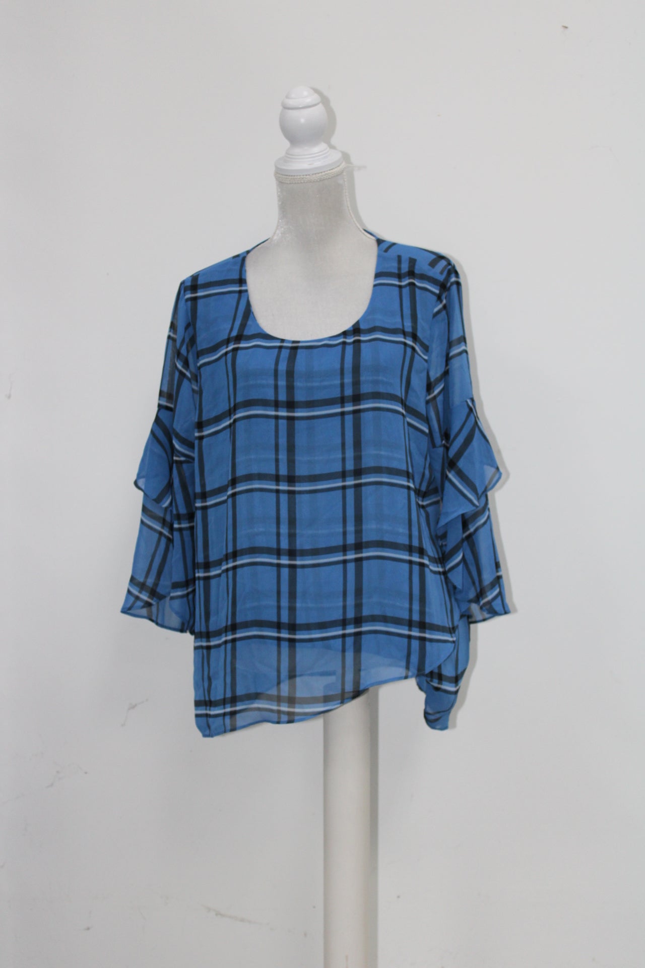 Style Co Plaid Crossover Top Cerulean XS