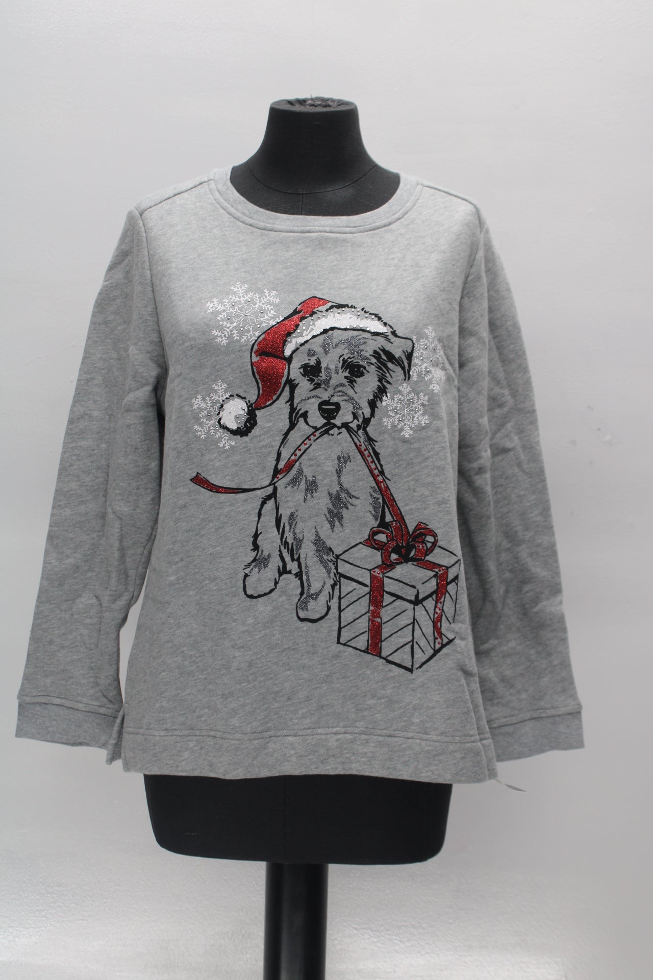 Karen Scott Petite Holiday Dog Sweatshirt Smoke Grey PL
