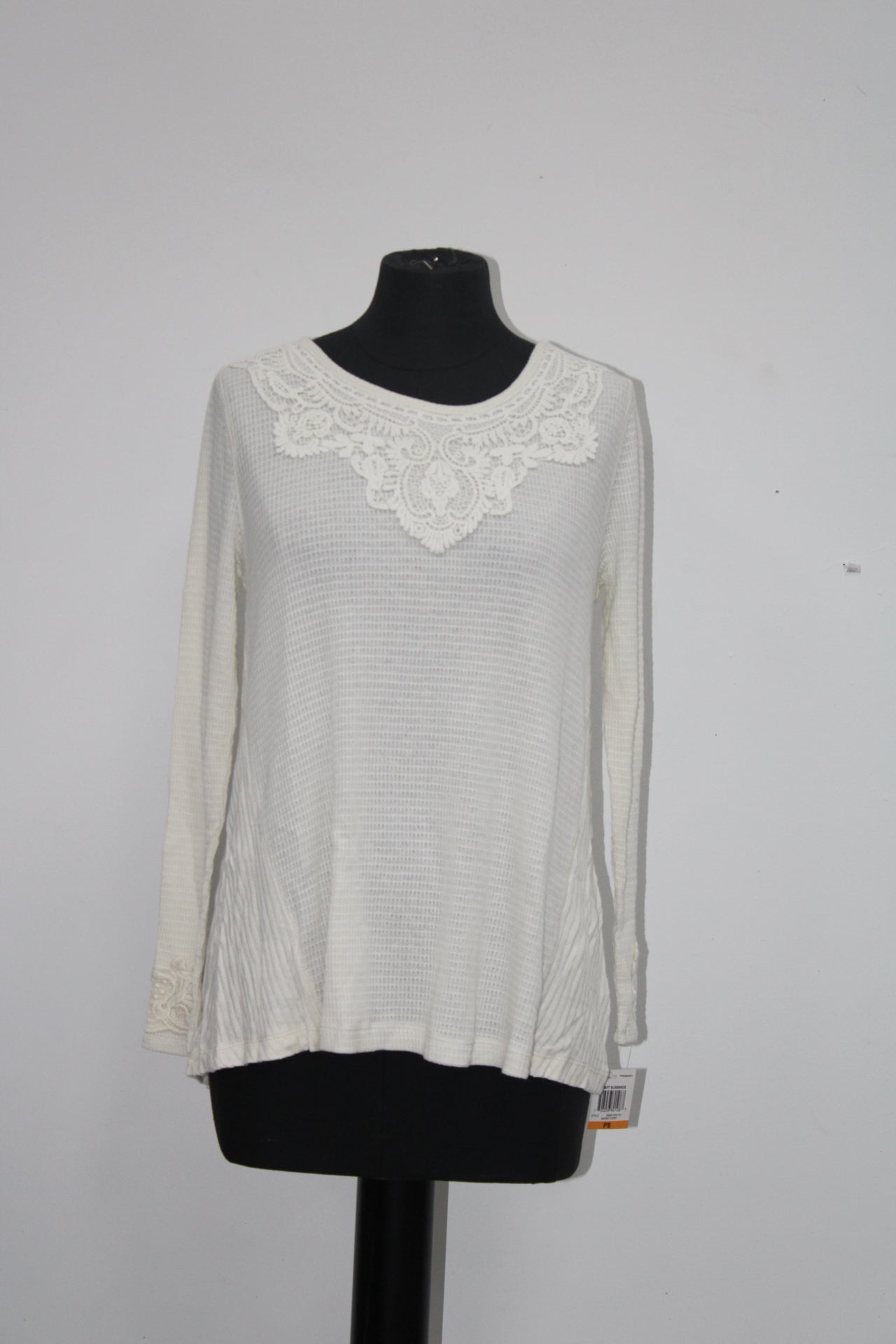 Style Co Petite Mixed-Media Crochet Top WARM IVORY PS