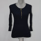 INC Womens Petites Henley Zip-Up Pullover Top Navy PM