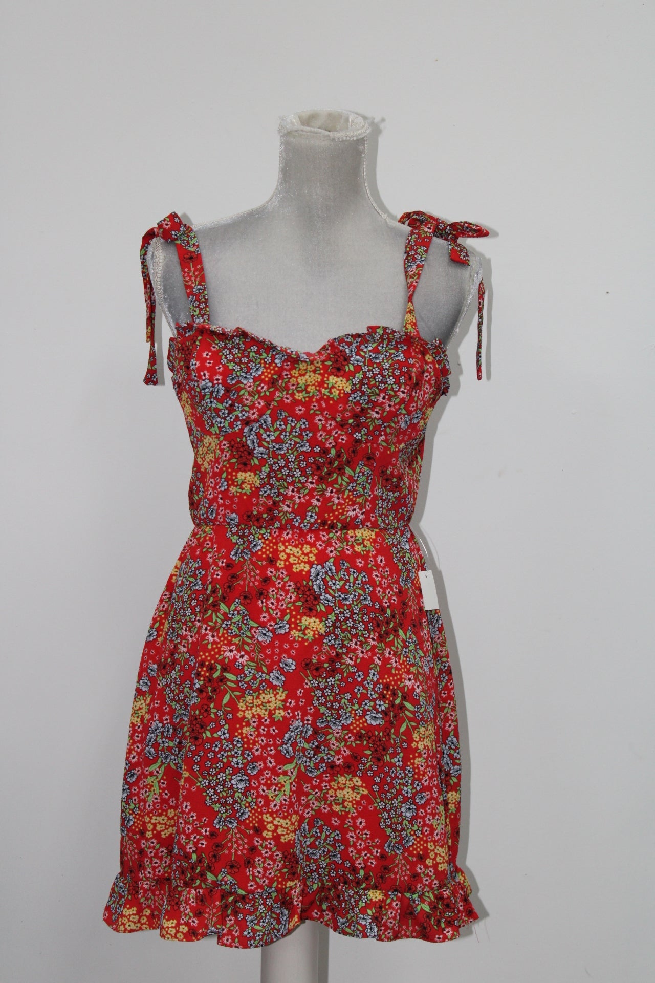 B Darlin Juniors' Floral-Print Sweetheart Ruffled A-line Dress, Multi, 13/14