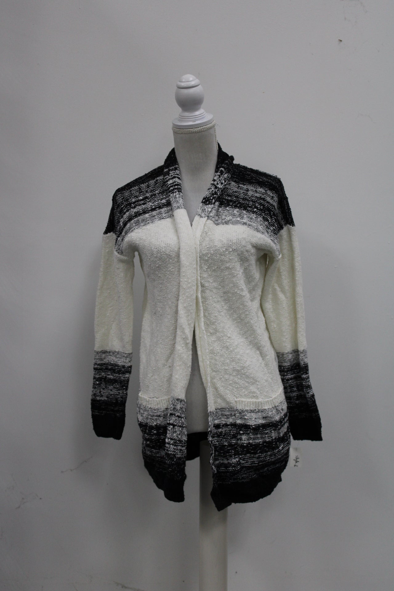 STYLE & CO Sweater Black/White Openfront Cardigan Black S