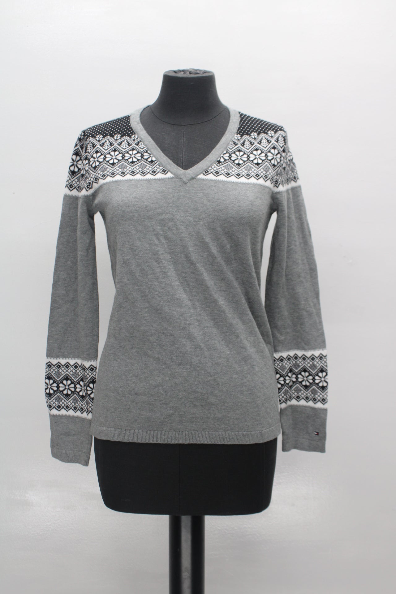 Tommy Hilfiger Cotton V-Neck Fair Isle Sweate Med Htrgy Multi XS