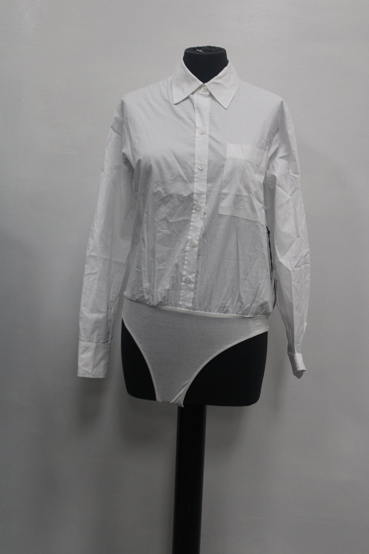 Lini Women Button Poplin Bodysuit, White, S
