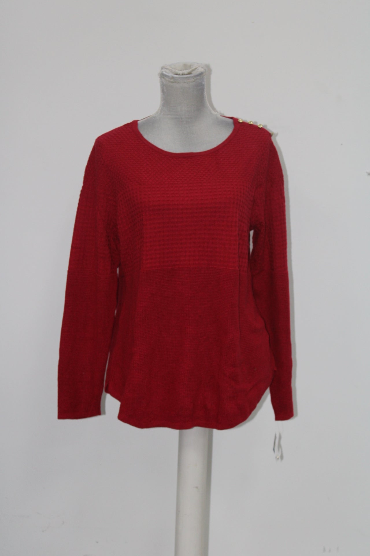 Charter Club Mixed-Stitch Button-Shoulder S New Red Amore XL