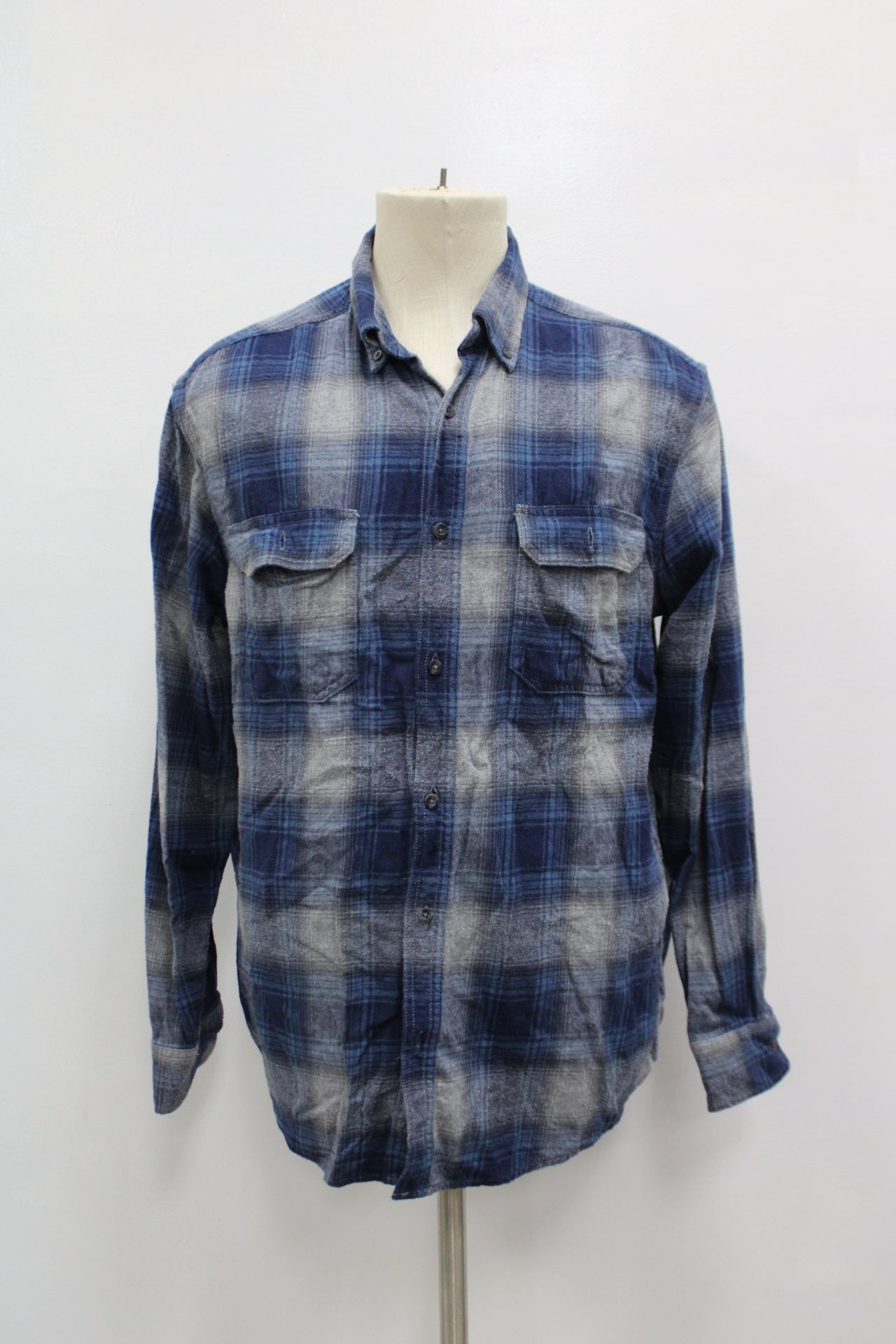 George Men Flannel Shirt Pre-Owned Blue L 1067UHA5