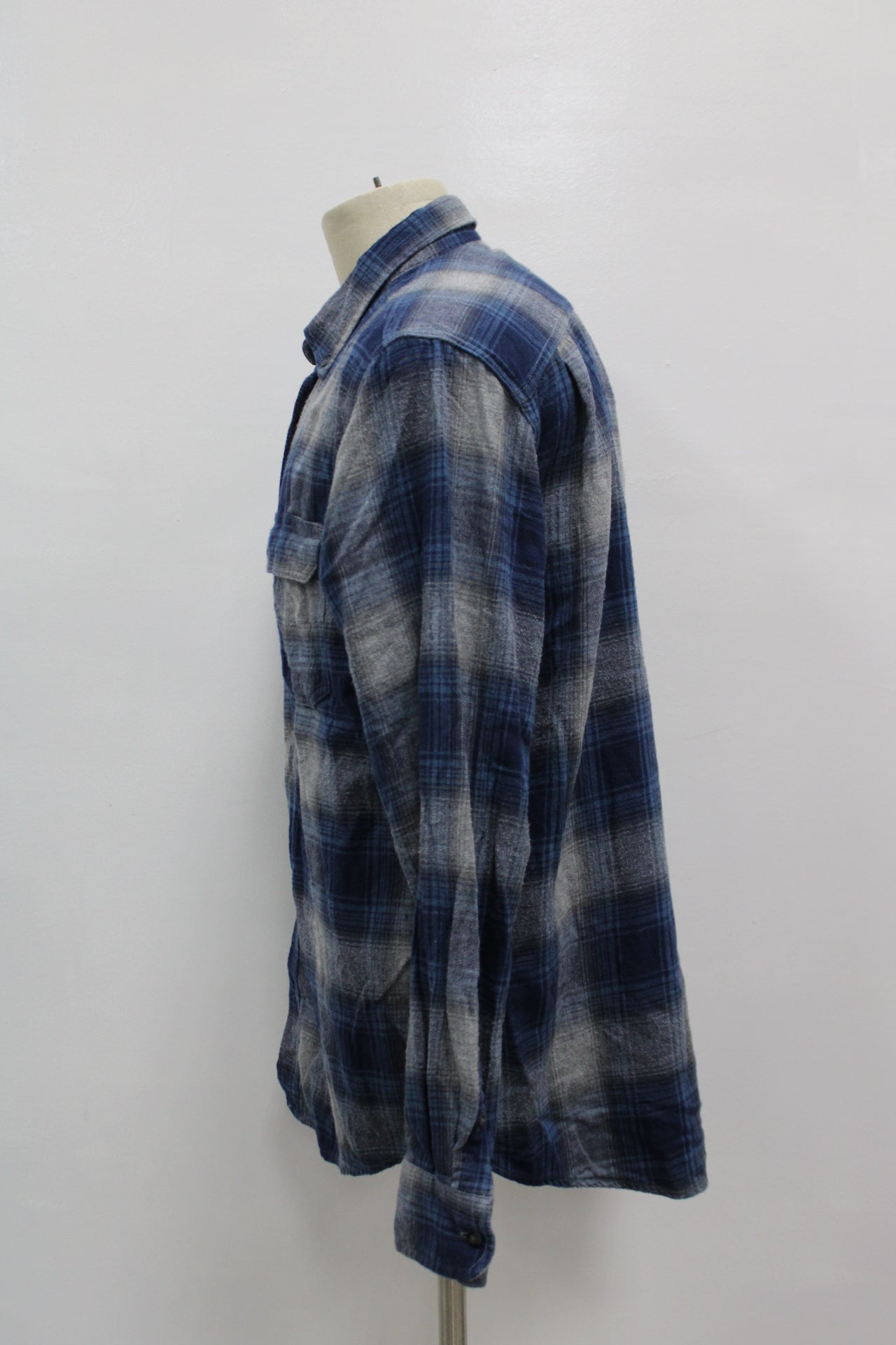 George Men Flannel Shirt Pre-Owned Blue L 1067UHA5