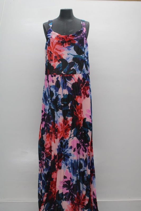 Donna Ricco Women Floral Pleated Maxi Dress, Multi, 16 - Pre-Owned 14625