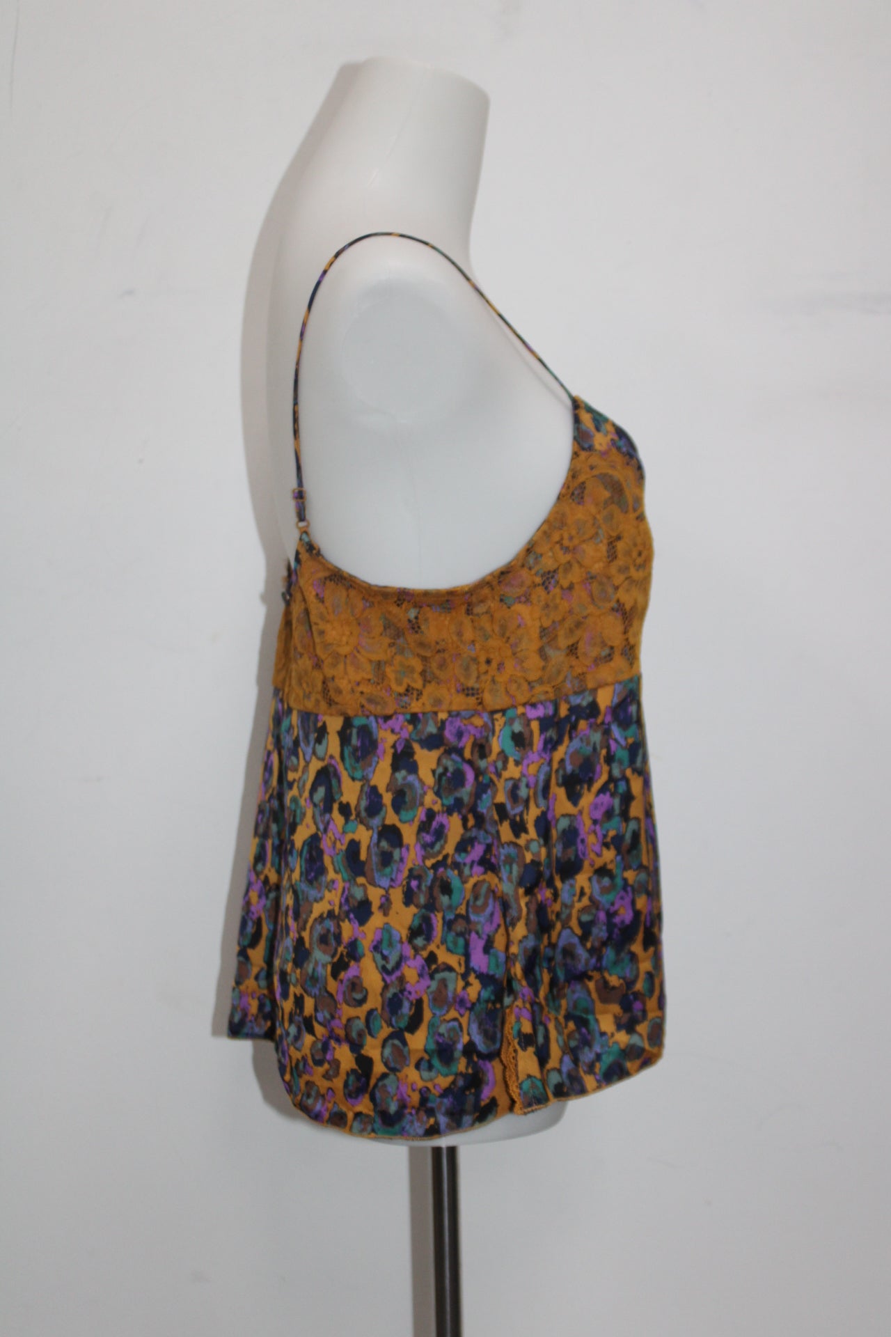 Free People Women's Little Dreams Printed Lace Camisole in Ochre Combo Size Small