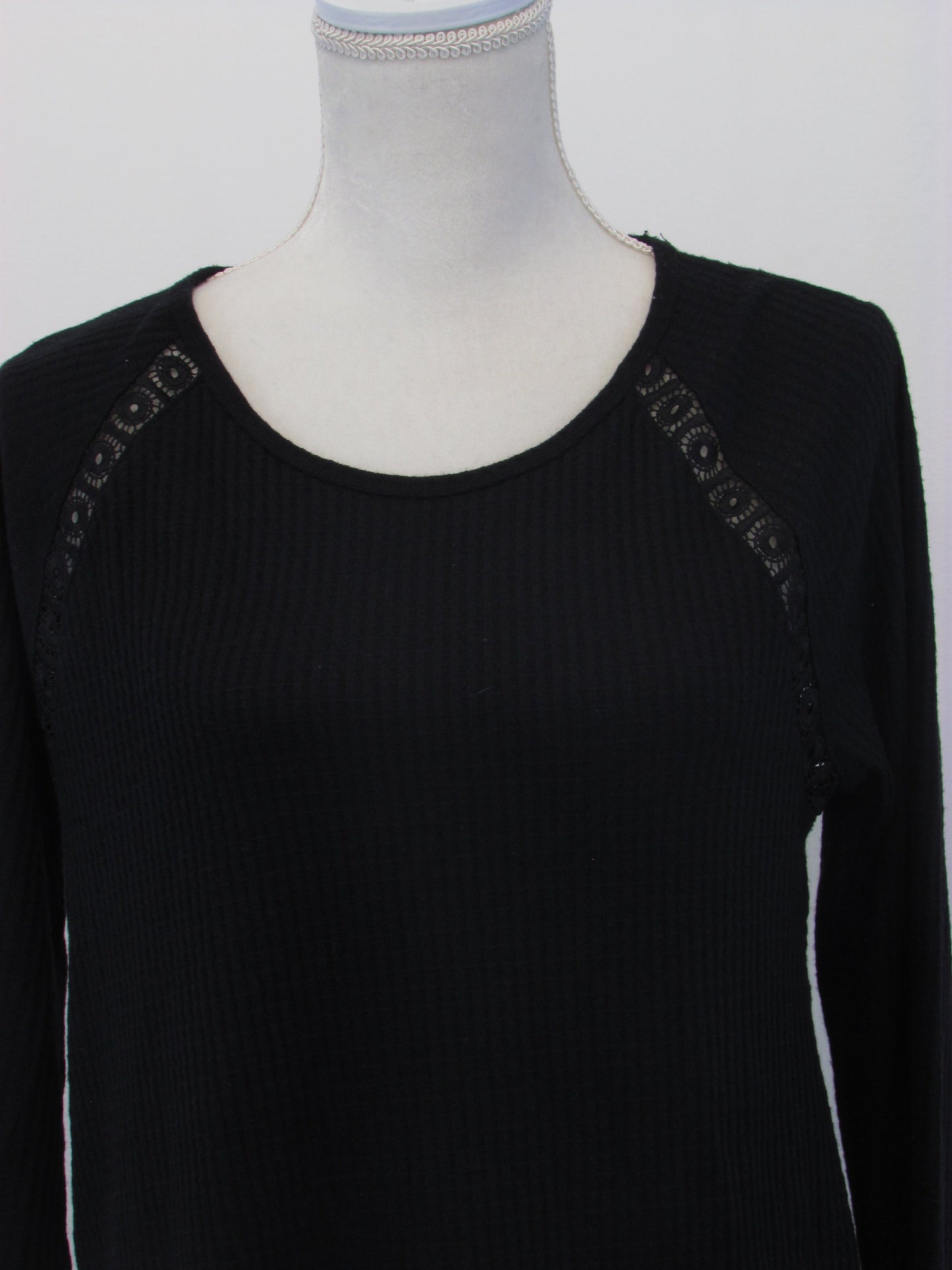 Style Co Crochet-Trim Thermal Tunic Deep Black Top XS