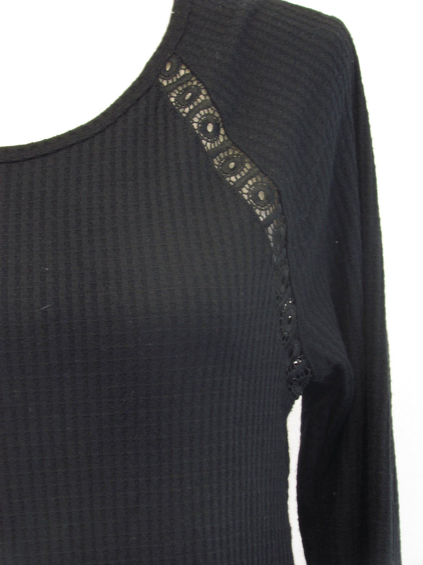 Style Co Crochet-Trim Thermal Tunic Deep Black Top XS