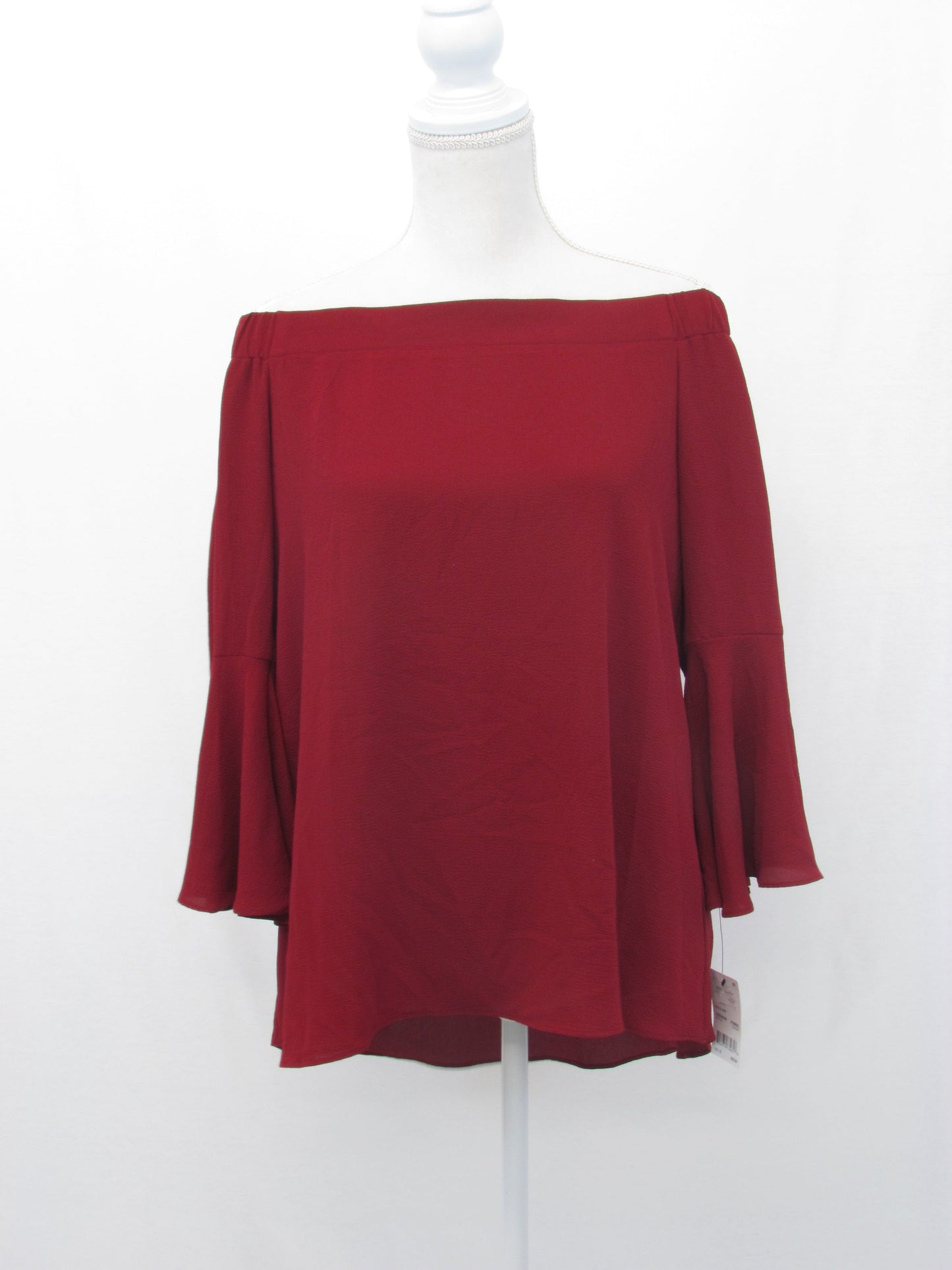 NY Collection Off-The-Shoulder Peasant Blouse Pomegranate S
